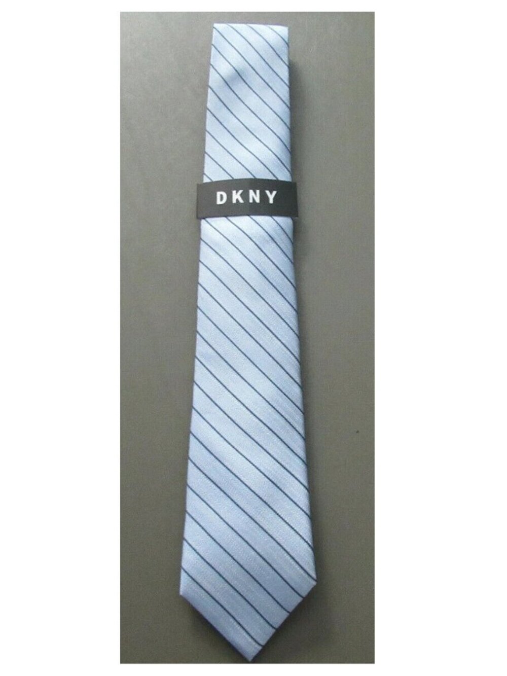 DKNY Men's Slim 2.75'' Silk Blend Neck Tie, Light Blue Stripe, One Size, NWT